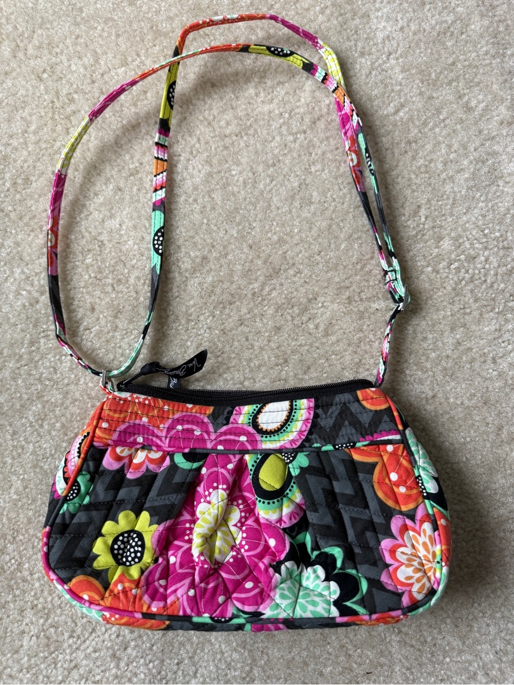 Vera Bradley Black Quilted Crossbody with Multicolor Floral Print